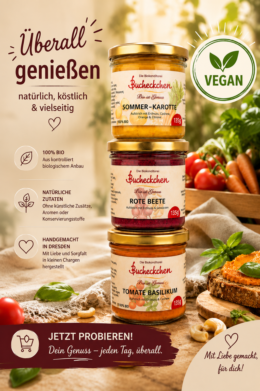 Veganes Bio-Aufstrich Entdecker-Set – 3 × 135 g