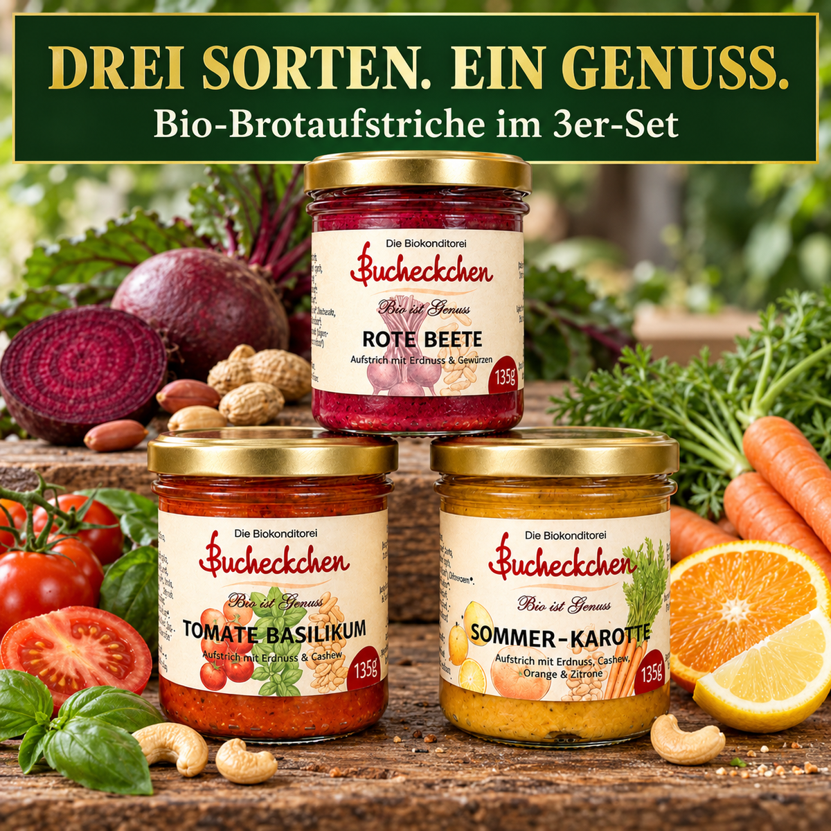 Veganes Bio-Aufstrich Entdecker-Set – 3 × 135 g