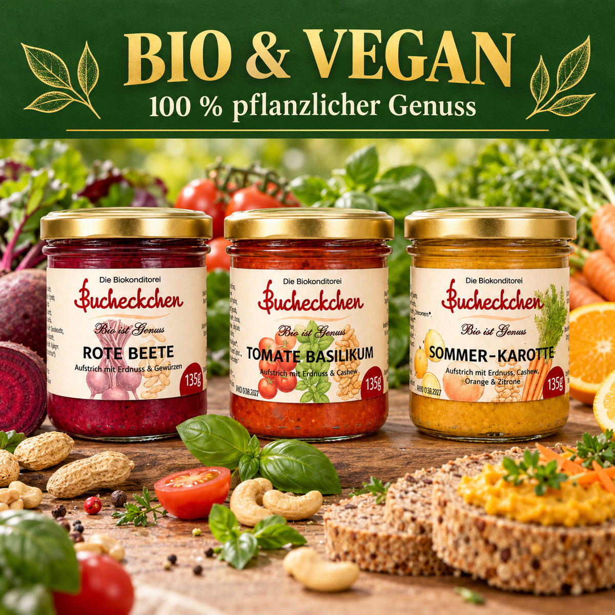 Veganes Bio-Aufstrich Entdecker-Set – 3 × 135 g