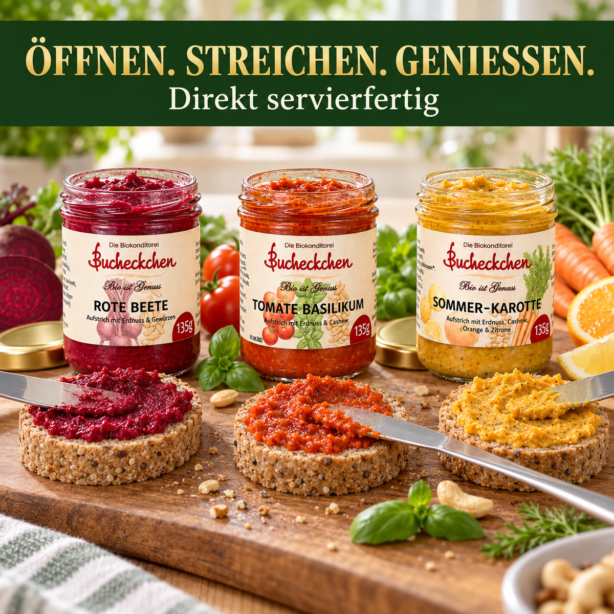 Veganes Bio-Aufstrich Entdecker-Set – 3 × 135 g