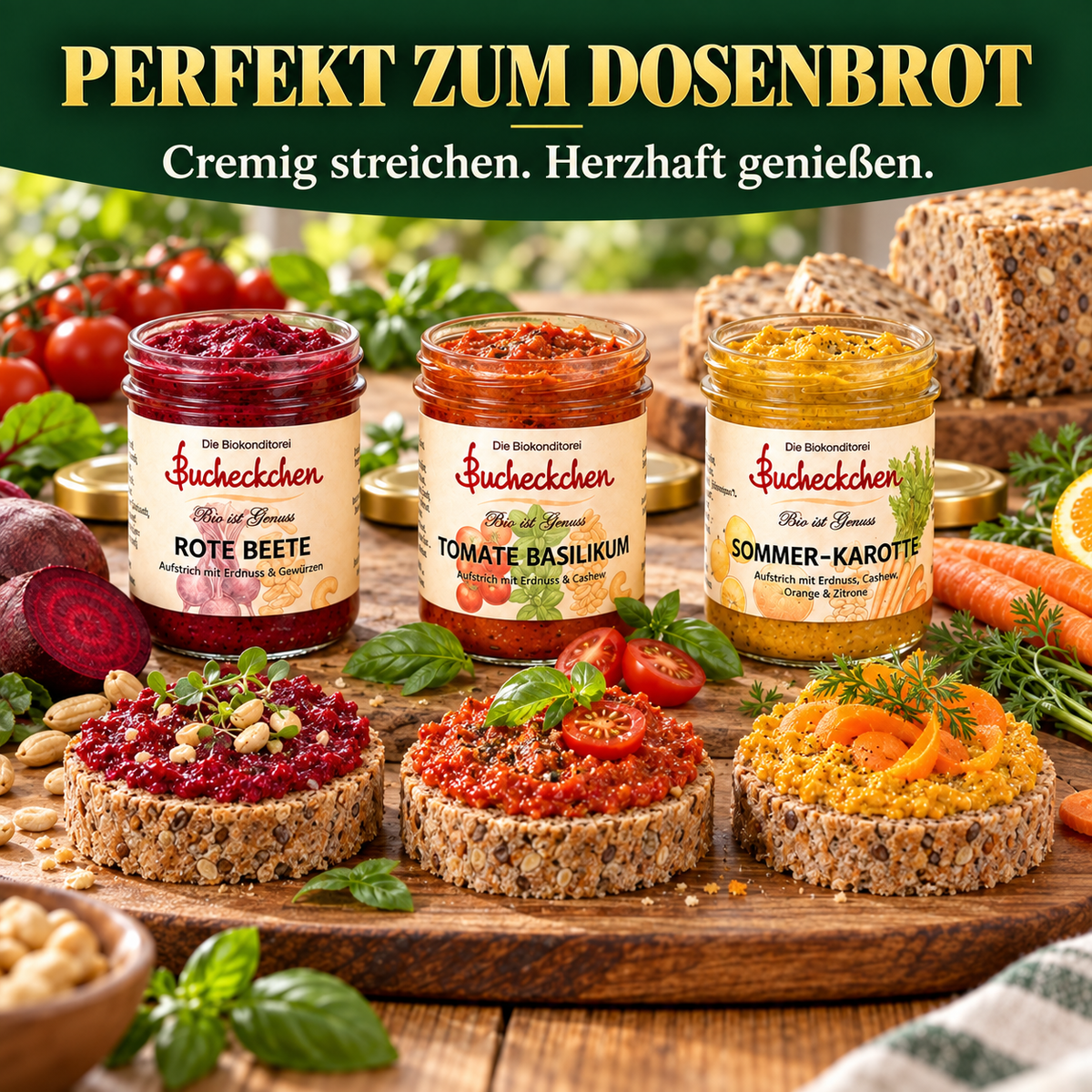 Veganes Bio-Aufstrich Entdecker-Set – 3 × 135 g