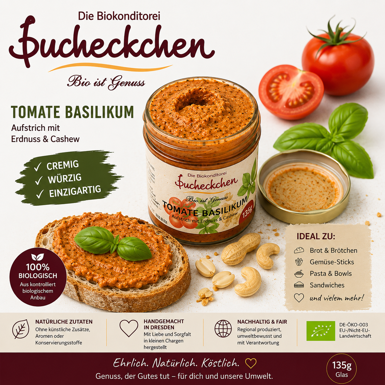 Veganer Bio-Aufstrich Tomate Basilikum 135 g